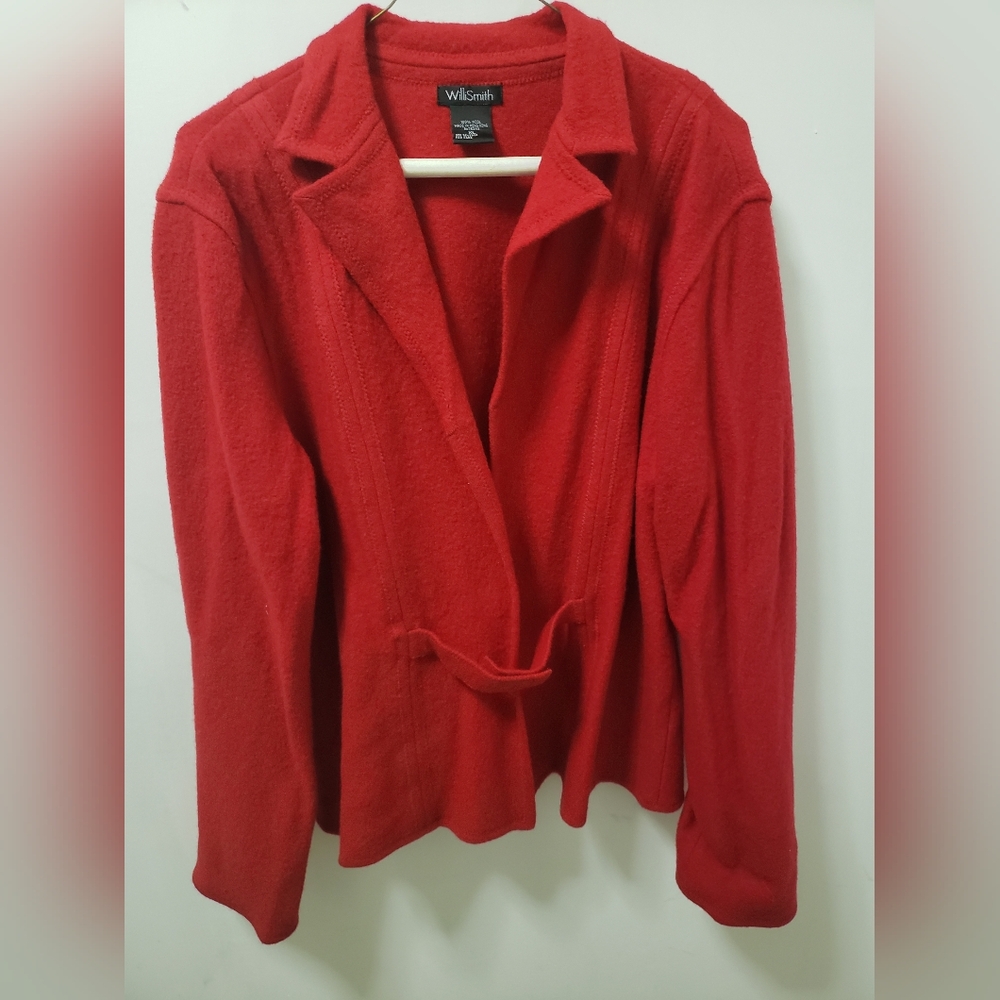 Womens Willi Smith Large Red Wool Blazer with strap closure